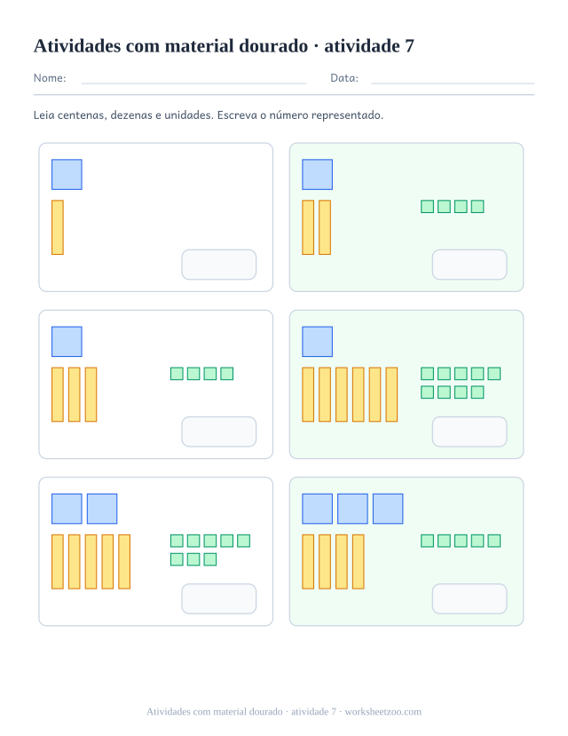 Prévia de Atividades com material dourado, atividade 7 para imprimir