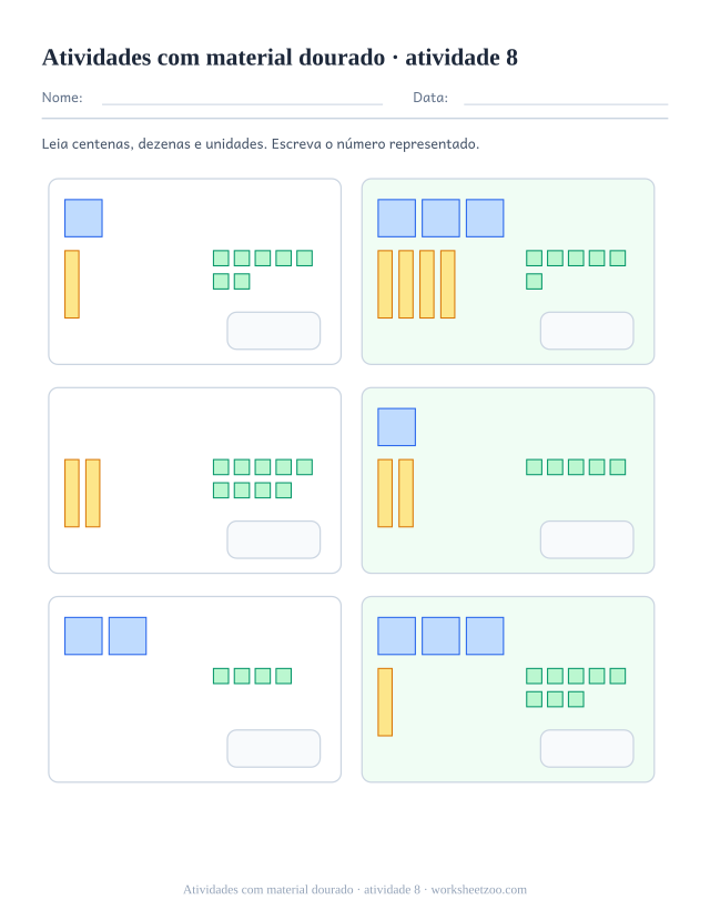 Prévia de Atividades com material dourado, atividade 8 para imprimir