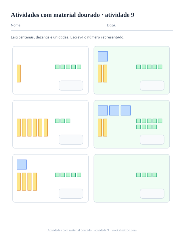 Prévia de Atividades com material dourado, atividade 9 para imprimir