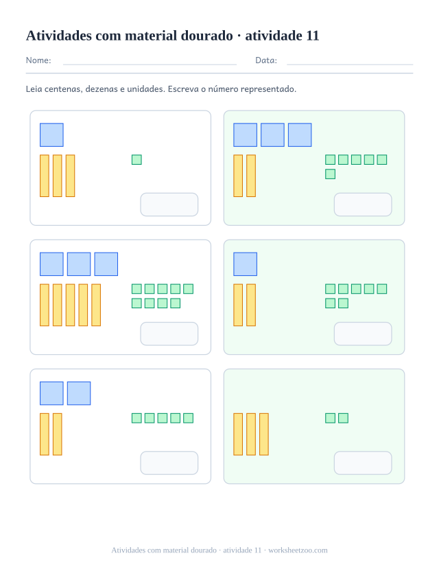 Prévia de Atividades com material dourado, atividade 11 para imprimir