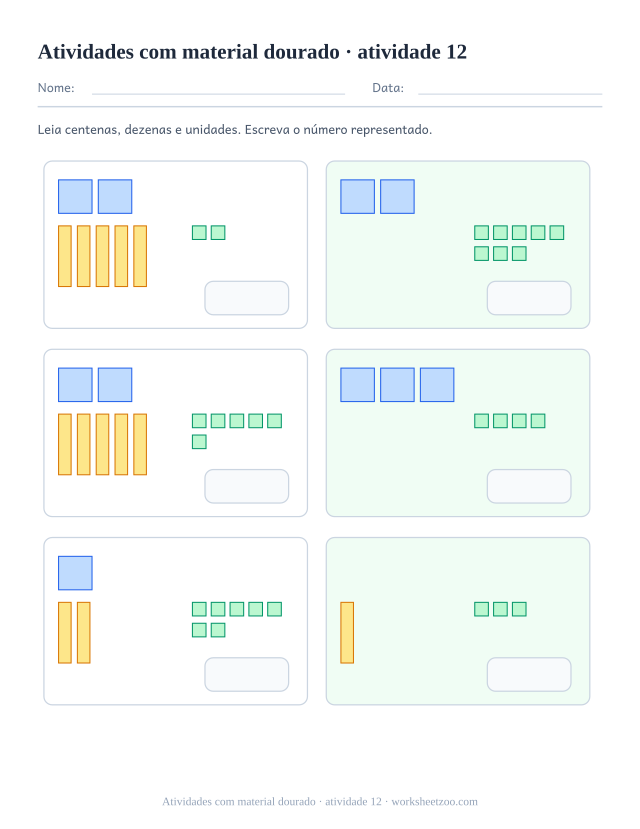Prévia de Atividades com material dourado, atividade 12 para imprimir