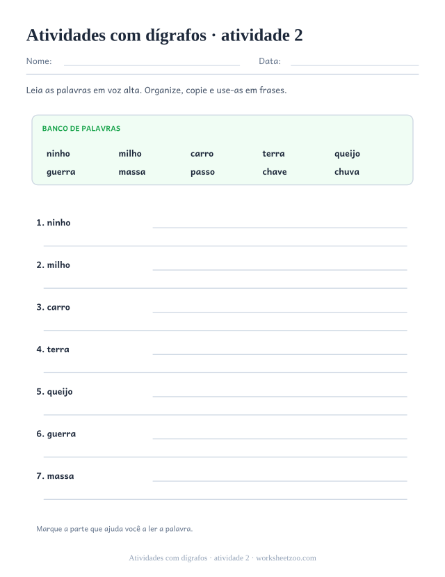 Prévia de Atividades com dígrafos, atividade 2 para imprimir