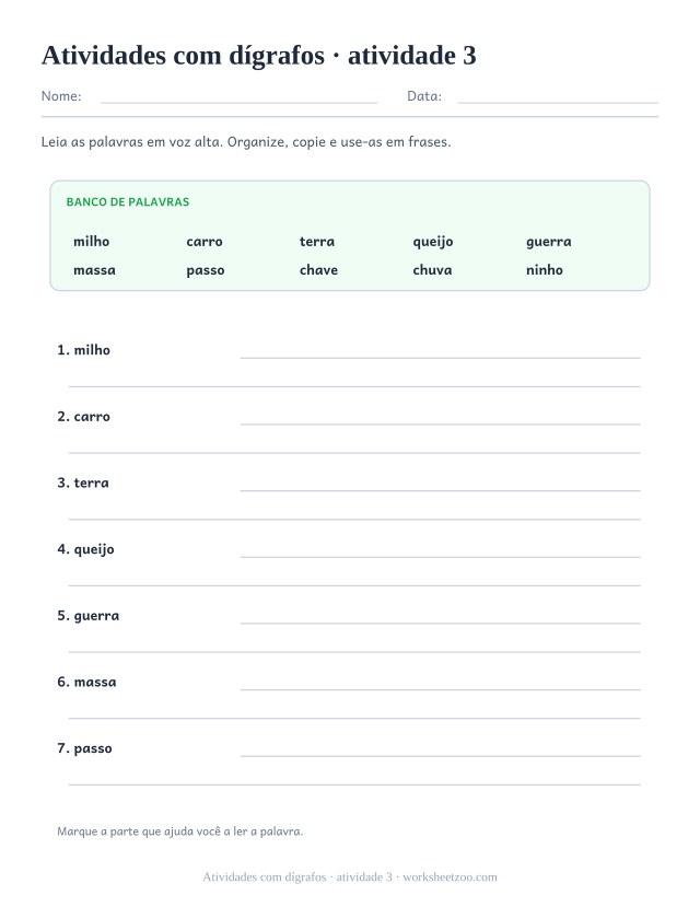 Prévia de Atividades com dígrafos, atividade 3 para imprimir