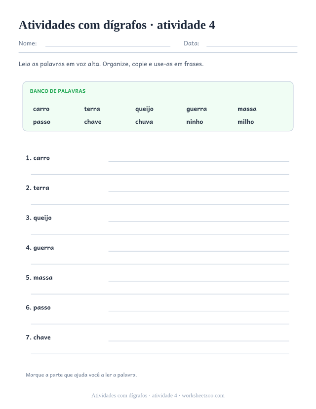 Prévia de Atividades com dígrafos, atividade 4 para imprimir