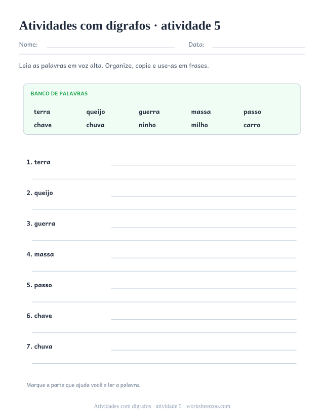 Prévia de Atividades com dígrafos, atividade 5 para imprimir