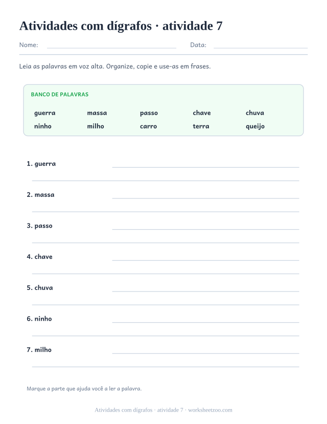 Prévia de Atividades com dígrafos, atividade 7 para imprimir