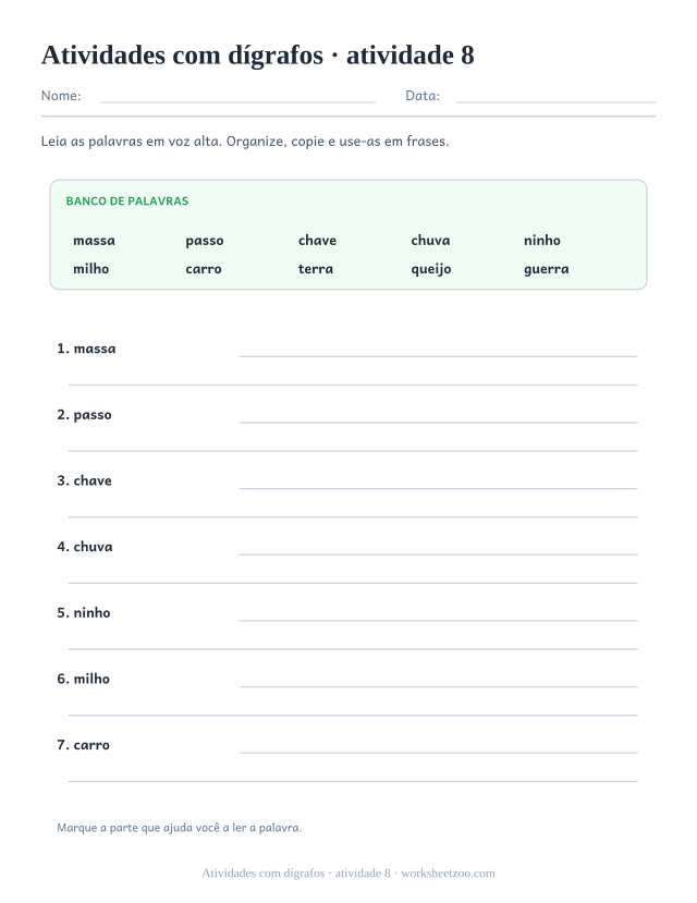 Prévia de Atividades com dígrafos, atividade 8 para imprimir