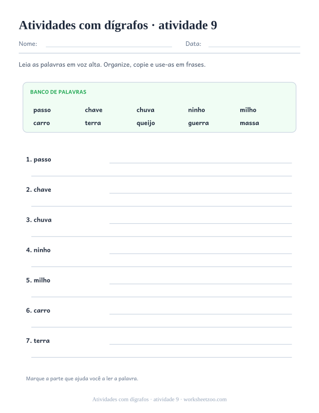 Prévia de Atividades com dígrafos, atividade 9 para imprimir