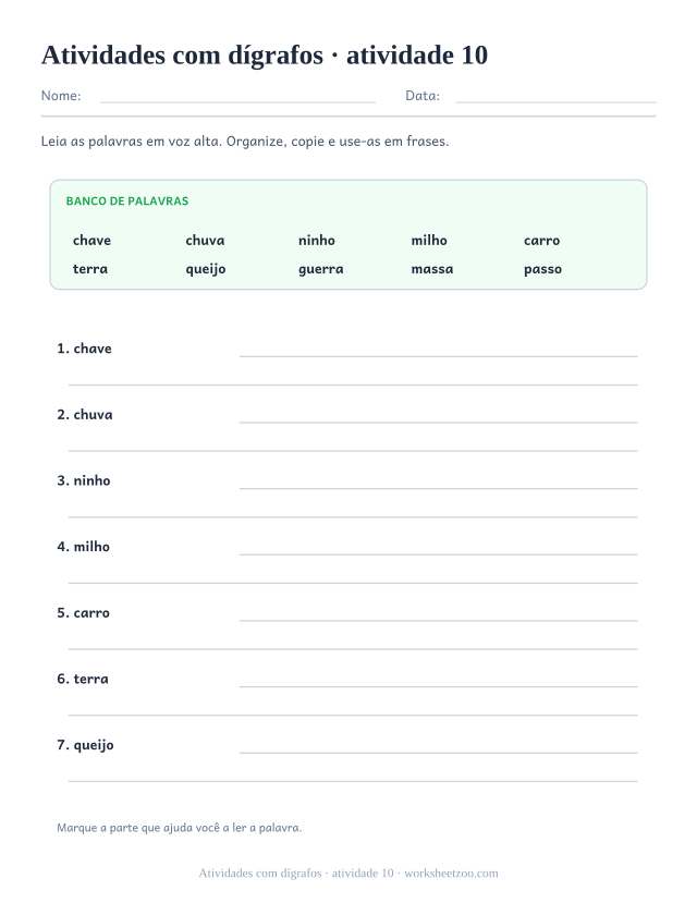 Prévia de Atividades com dígrafos, atividade 10 para imprimir