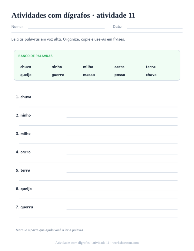 Prévia de Atividades com dígrafos, atividade 11 para imprimir