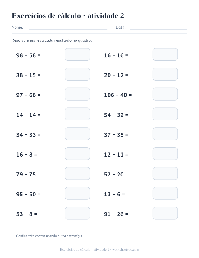 Prévia de Exercícios de cálculo, atividade 2 para imprimir