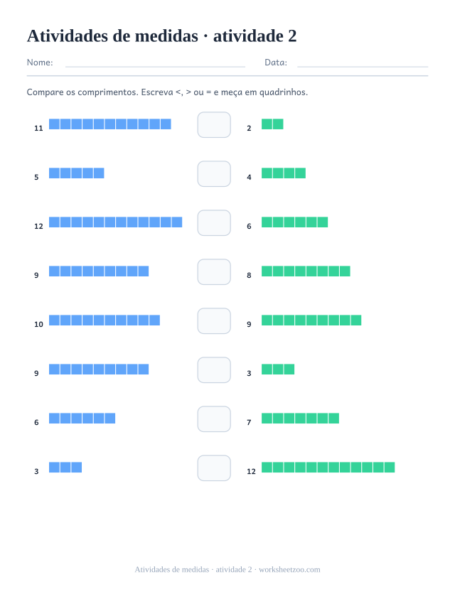 Prévia de Atividades de medidas, atividade 2 para imprimir