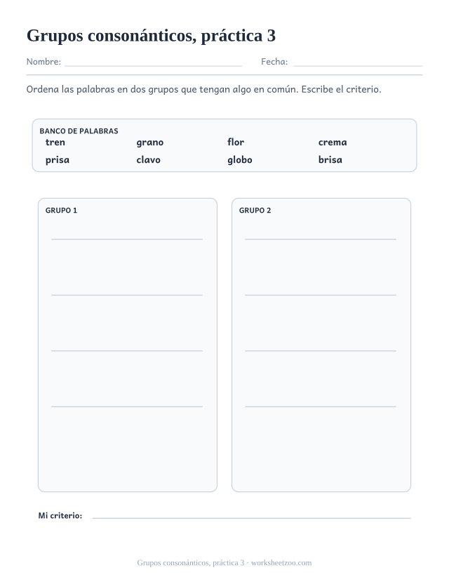 Fichas de fonética de grupos consonánticos, práctica 3
