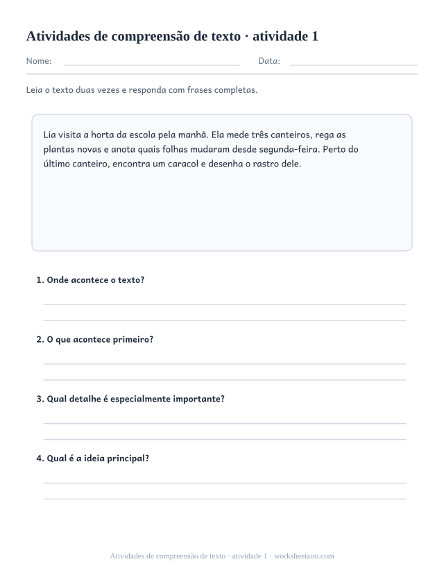 Prévia de Atividades de compreensão de texto, atividade 1 para imprimir