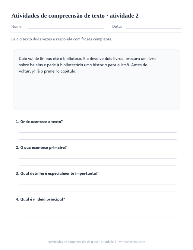 Prévia de Atividades de compreensão de texto, atividade 2 para imprimir