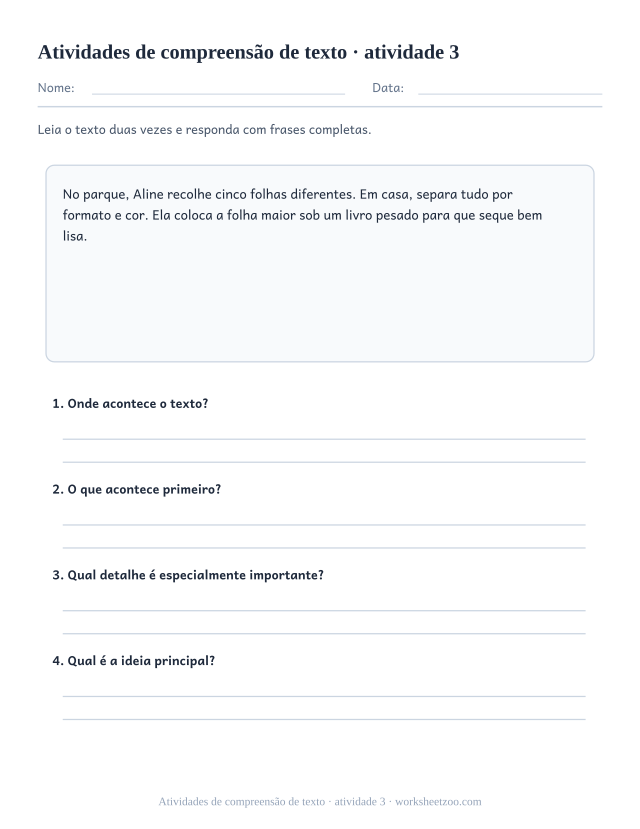 Prévia de Atividades de compreensão de texto, atividade 3 para imprimir