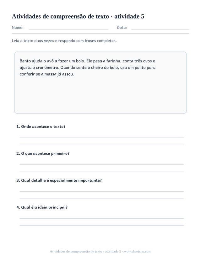 Prévia de Atividades de compreensão de texto, atividade 5 para imprimir