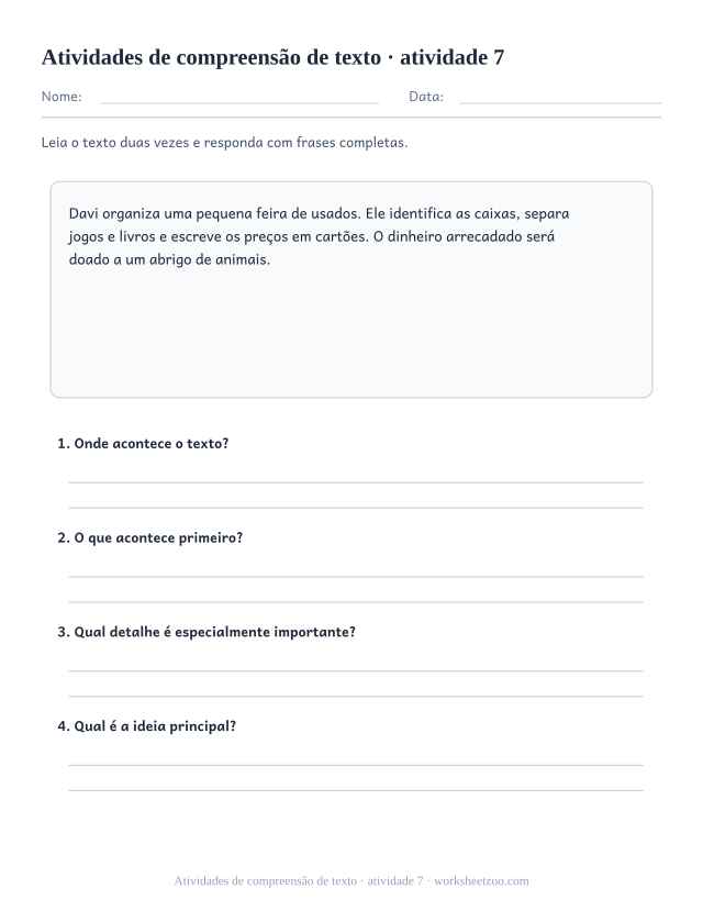 Prévia de Atividades de compreensão de texto, atividade 7 para imprimir
