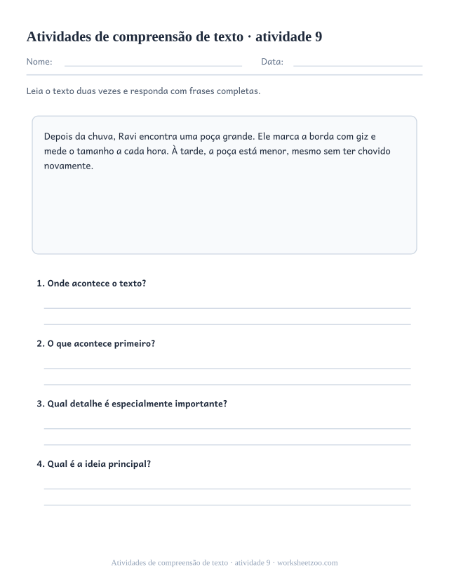 Prévia de Atividades de compreensão de texto, atividade 9 para imprimir