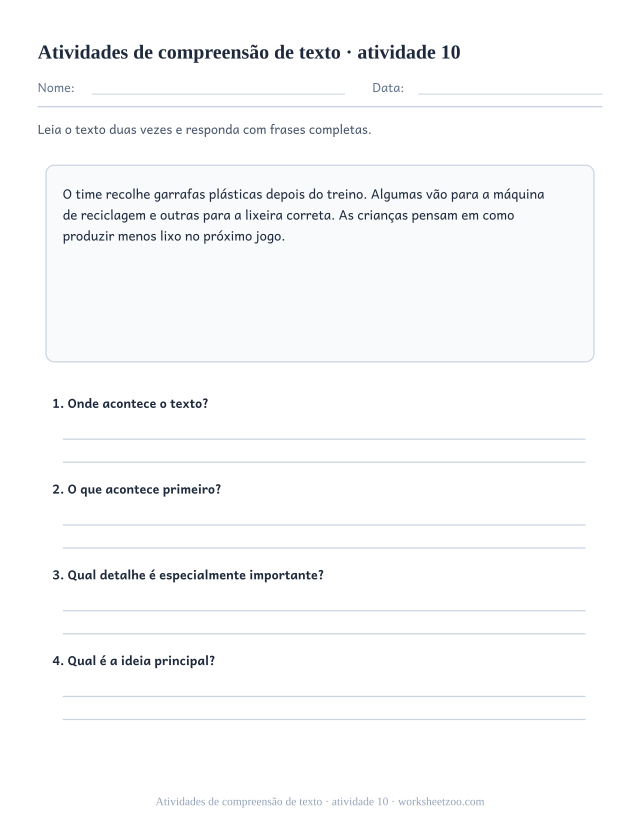 Prévia de Atividades de compreensão de texto, atividade 10 para imprimir