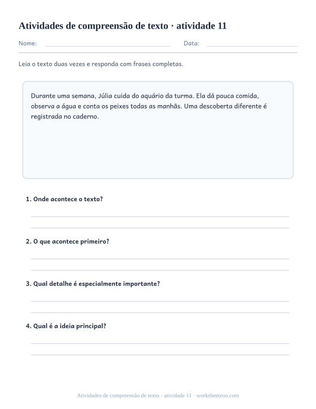 Prévia de Atividades de compreensão de texto, atividade 11 para imprimir