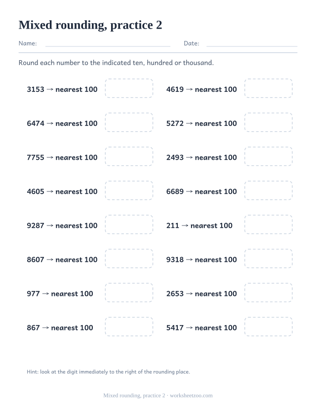 Rounding Worksheets page for Mixed rounding, practice 2