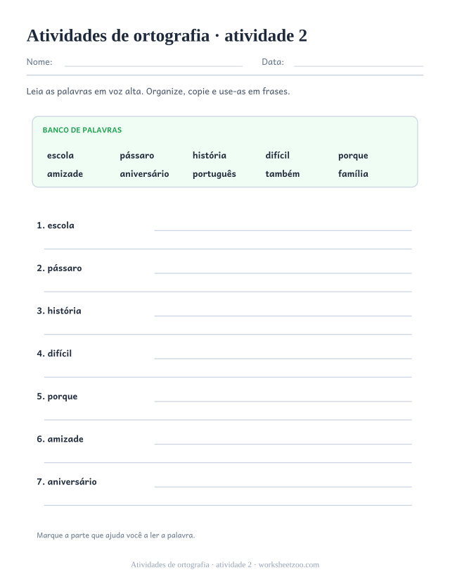 Prévia de Atividades de ortografia, atividade 2 para imprimir