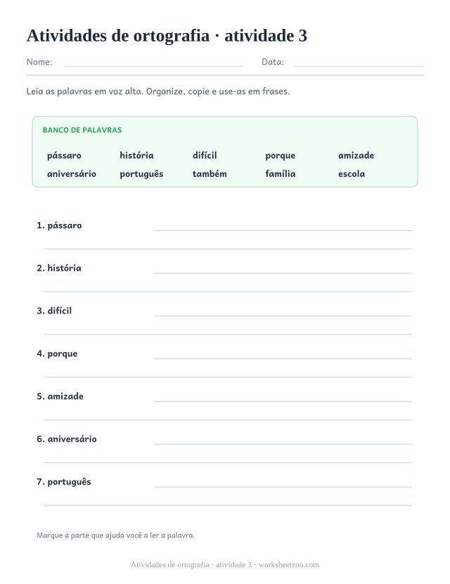 Prévia de Atividades de ortografia, atividade 3 para imprimir