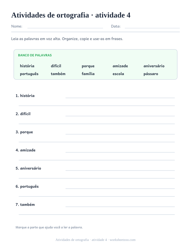 Prévia de Atividades de ortografia, atividade 4 para imprimir