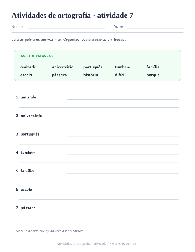 Prévia de Atividades de ortografia, atividade 7 para imprimir