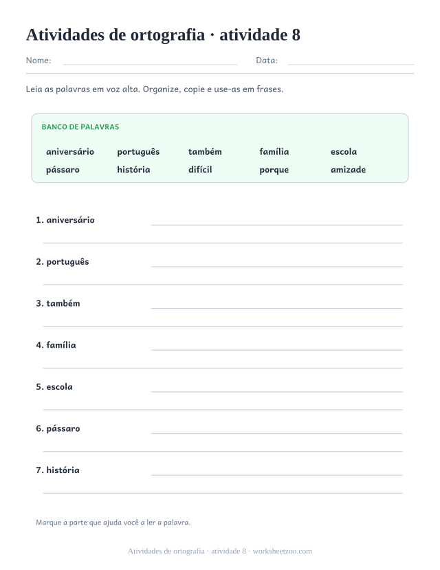 Prévia de Atividades de ortografia, atividade 8 para imprimir