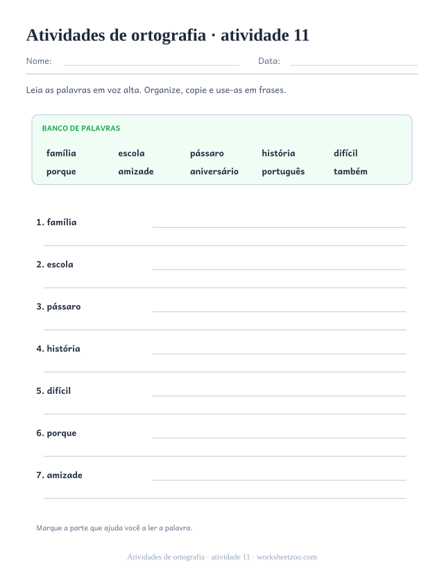 Prévia de Atividades de ortografia, atividade 11 para imprimir