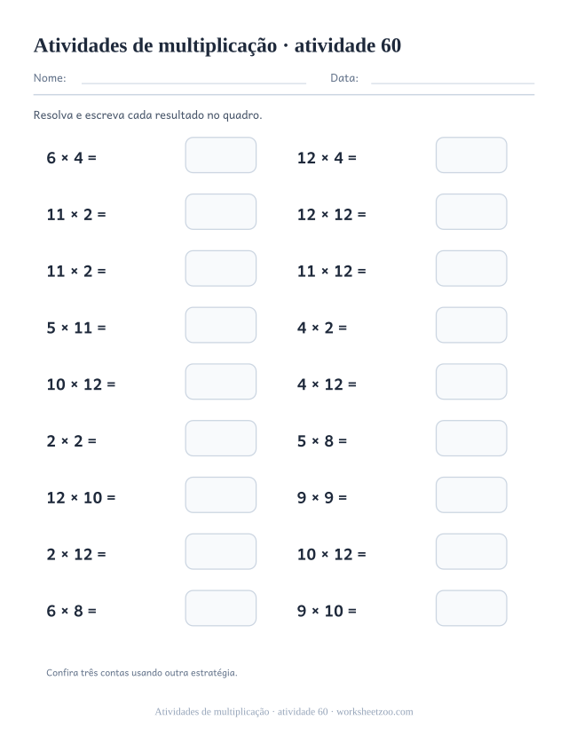 Prévia de Atividades de multiplicação, atividade 60 para imprimir