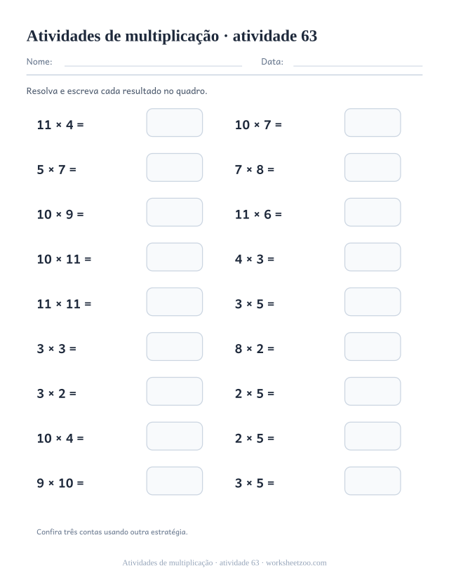 Prévia de Atividades de multiplicação, atividade 63 para imprimir