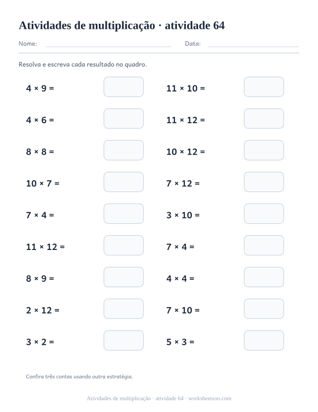 Prévia de Atividades de multiplicação, atividade 64 para imprimir