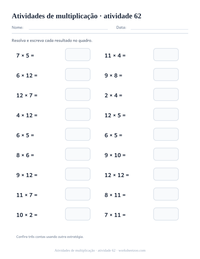 Prévia de Atividades de multiplicação, atividade 62 para imprimir