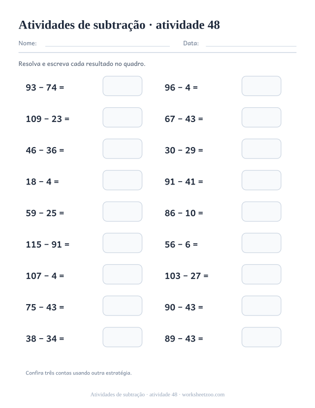 Prévia de Atividades de subtração, atividade 48 para imprimir