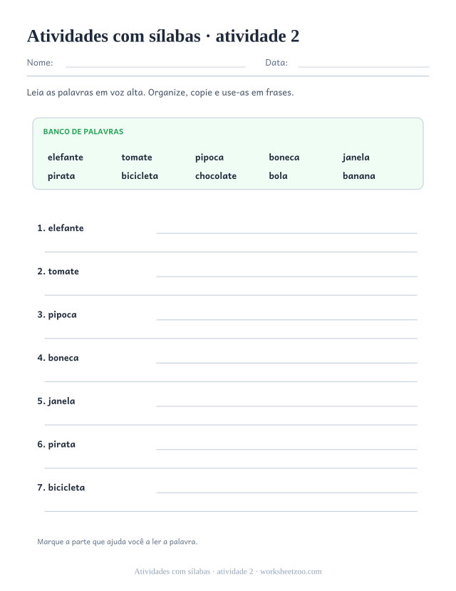 Prévia de Atividades com sílabas, atividade 2 para imprimir