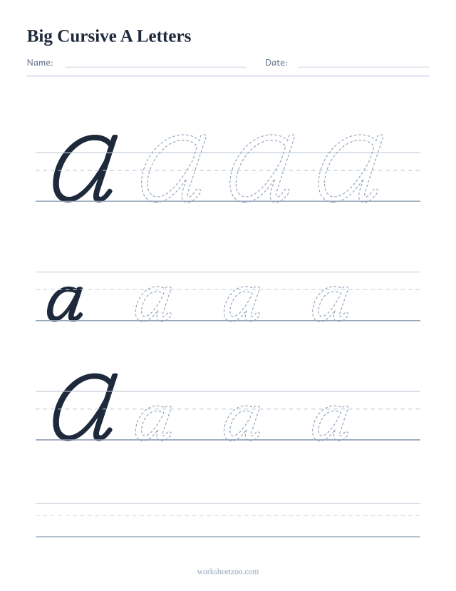Big cursive letter A worksheet with extra-large tracing practice