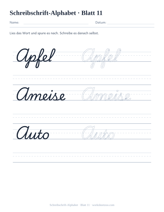 Vorschau: Schreibschrift-Alphabet, druckbares Arbeitsblatt 11