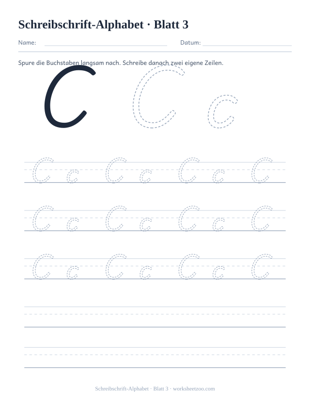 Vorschau: Schreibschrift-Alphabet, druckbares Arbeitsblatt 3