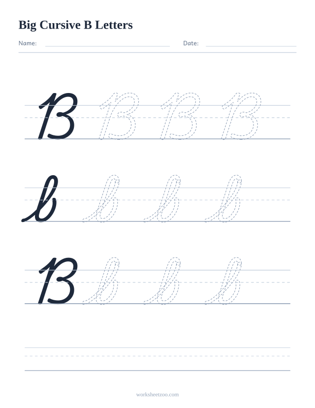 Big cursive letter B worksheet with extra-large tracing practice