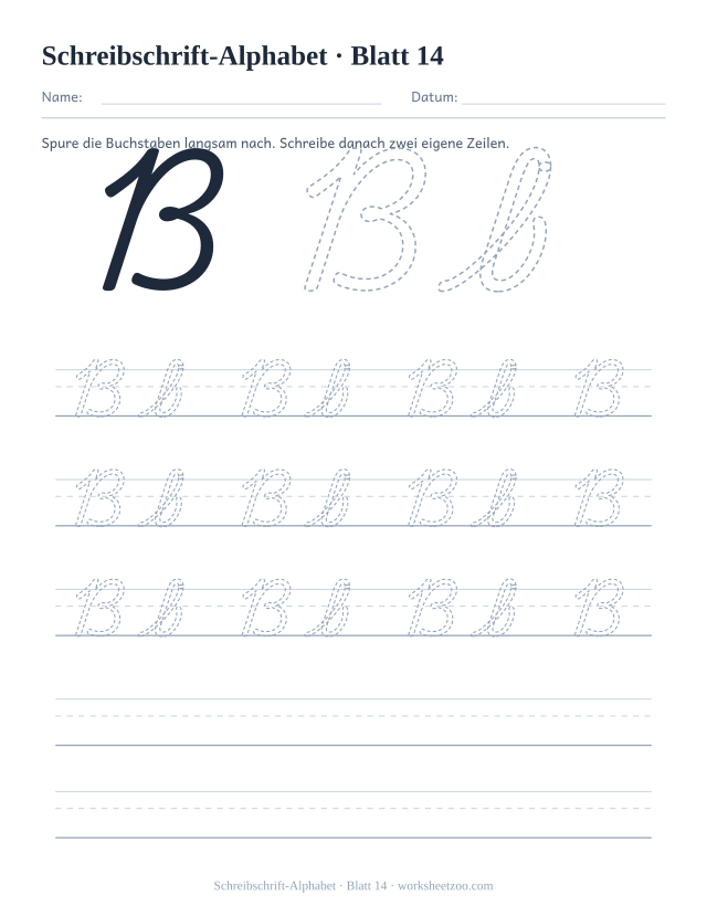 Vorschau: Schreibschrift-Alphabet, druckbares Arbeitsblatt 14