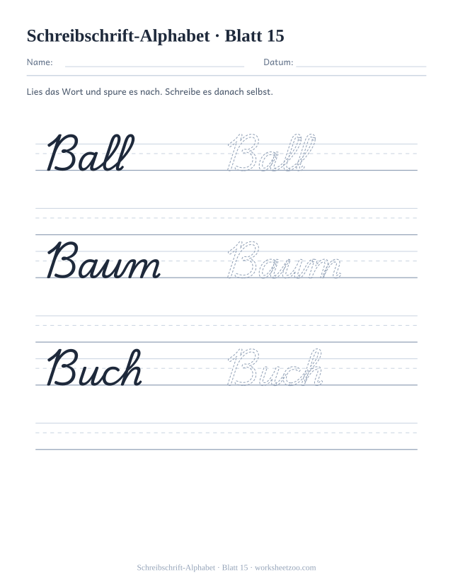 Vorschau: Schreibschrift-Alphabet, druckbares Arbeitsblatt 15