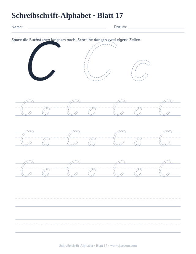 Vorschau: Schreibschrift-Alphabet, druckbares Arbeitsblatt 17