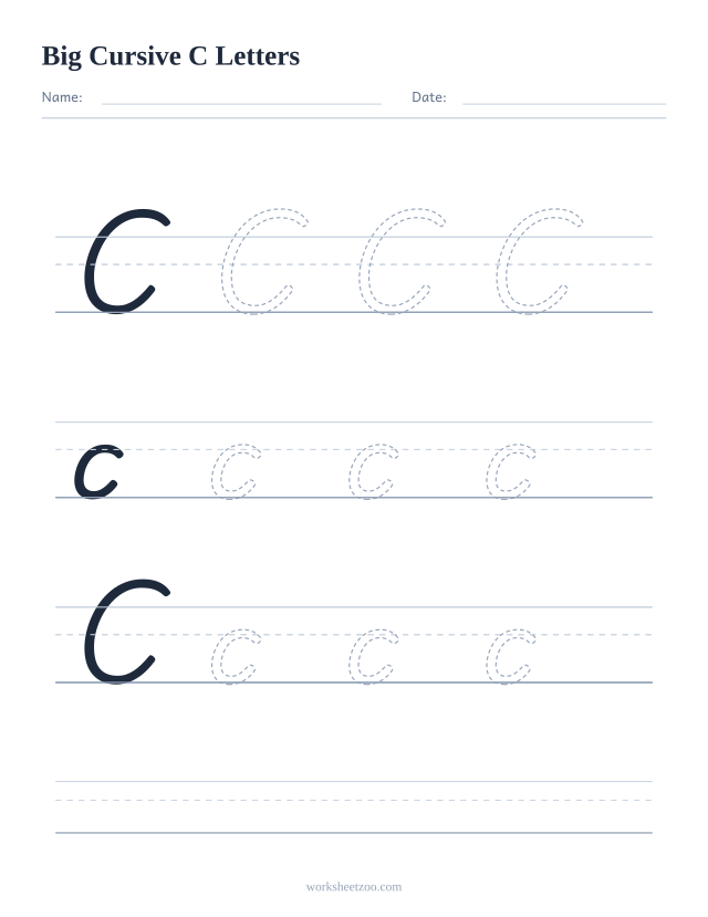 Big cursive letter C worksheet with extra-large tracing practice