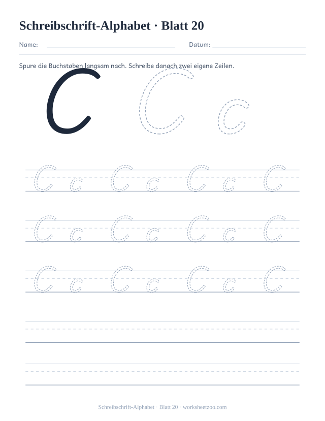 Vorschau: Schreibschrift-Alphabet, druckbares Arbeitsblatt 20