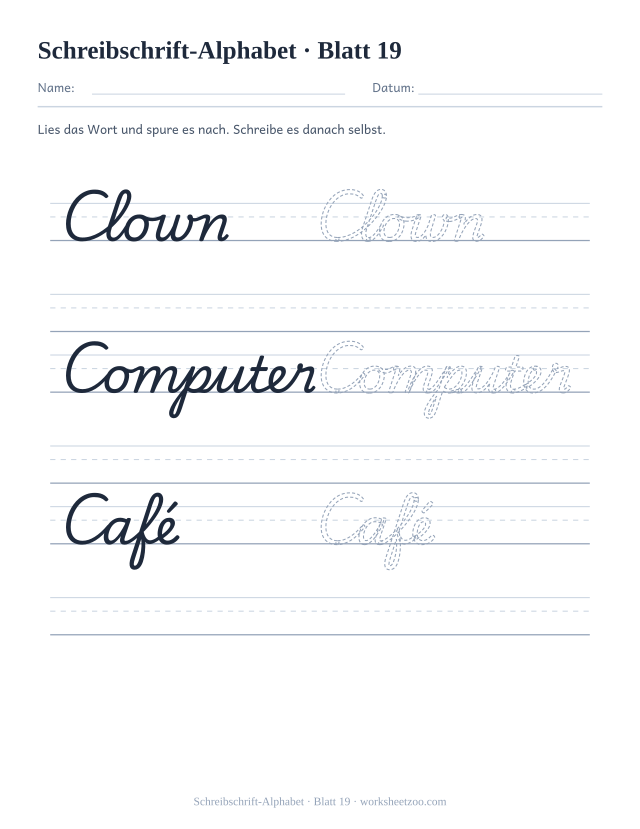 Vorschau: Schreibschrift-Alphabet, druckbares Arbeitsblatt 19