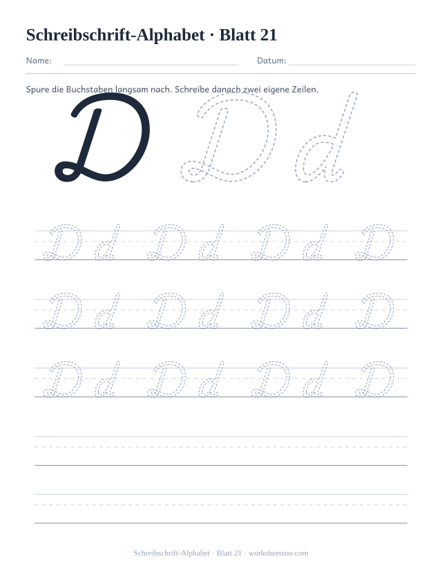 Vorschau: Schreibschrift-Alphabet, druckbares Arbeitsblatt 21
