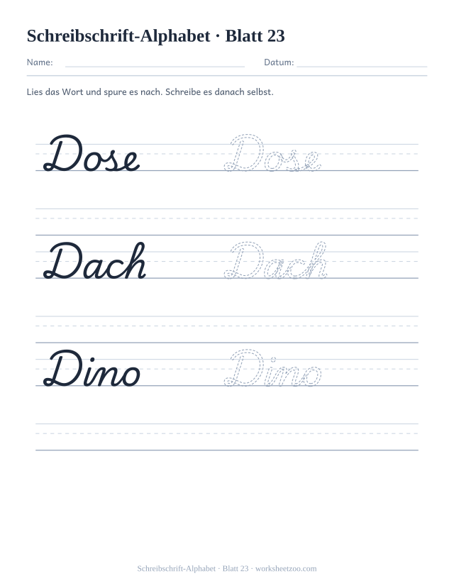 Vorschau: Schreibschrift-Alphabet, druckbares Arbeitsblatt 23